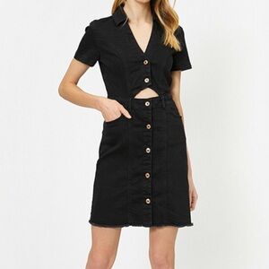 Zara Black Button Up Denim Dress Size X-Small